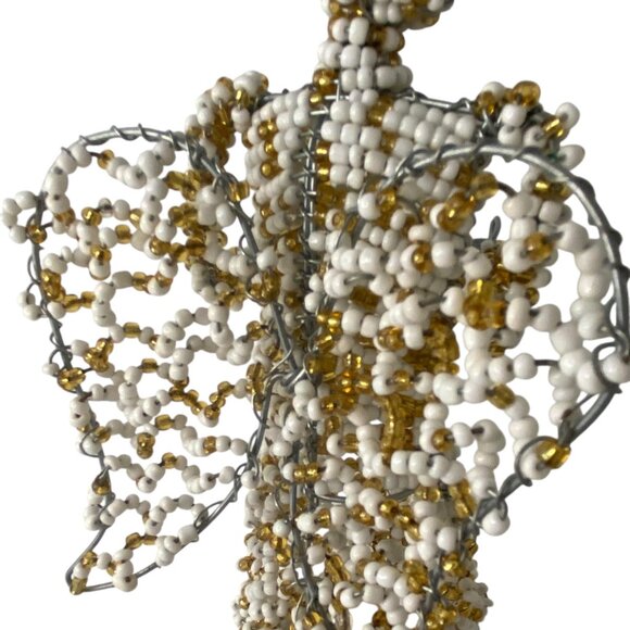 Handcrafted Beaded Angel Figurine Wire Frame White Gold Beads Zuni Style 10 " - Picture 7 of 7